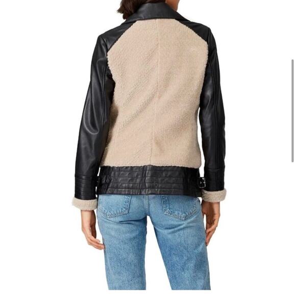 Slate and Willow Faux Sherpa Aviator Jacket in Black and Ivory - Picture 4 of 10